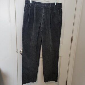 VTG Lands End Gray Thick Corduroy Pants Classic Preppy Career Casual 90s Sz 32